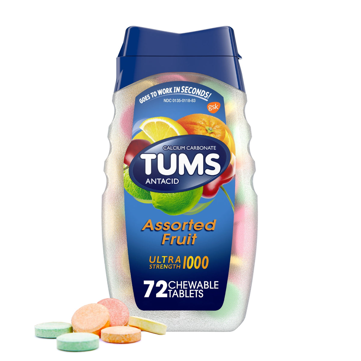 TUMS Ultra Maximum Strength Chewable Tablets | Assorted Fruit | 72 Tablets