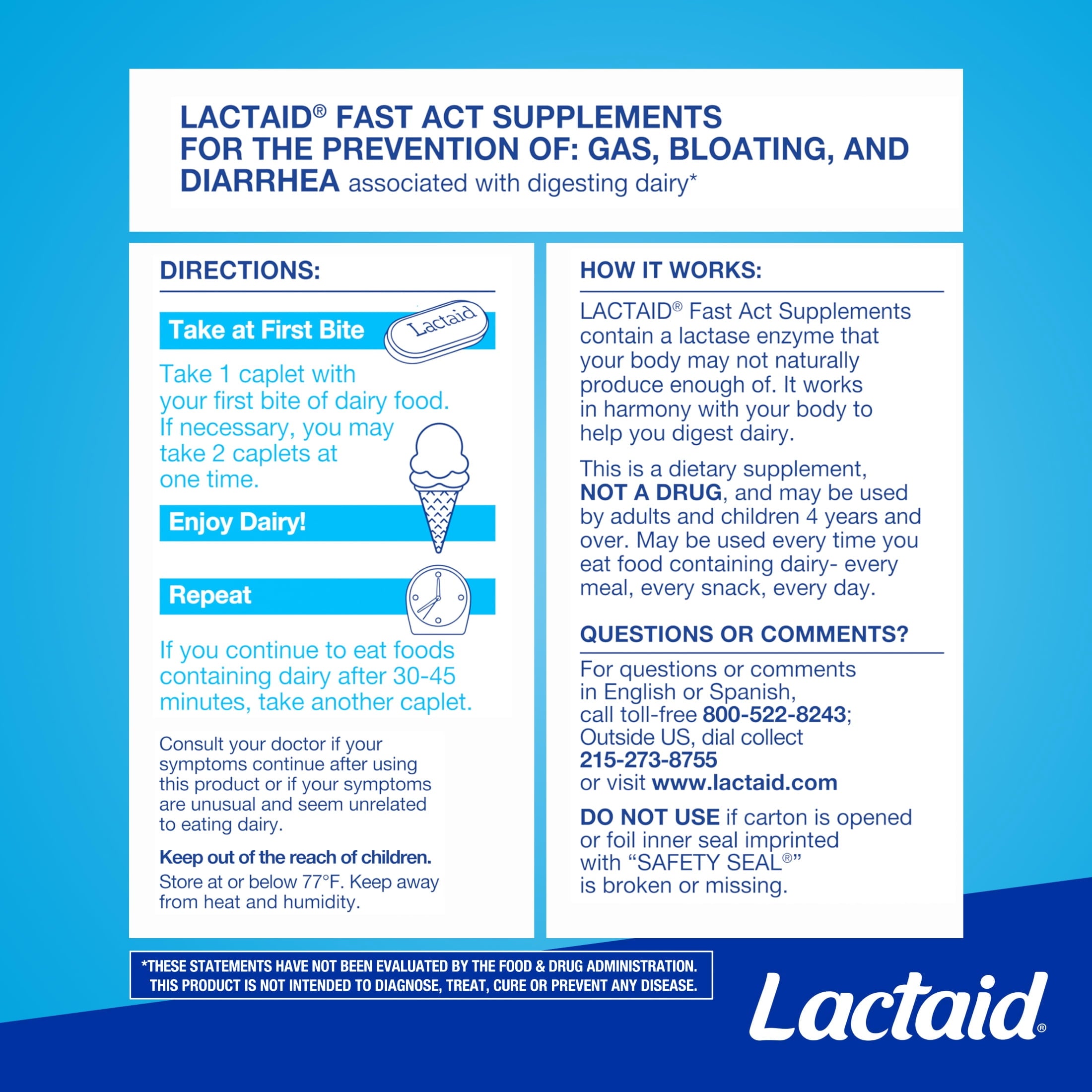 Lactaid Fast Act Lactose Enzyme Supplement | 60 Caplets