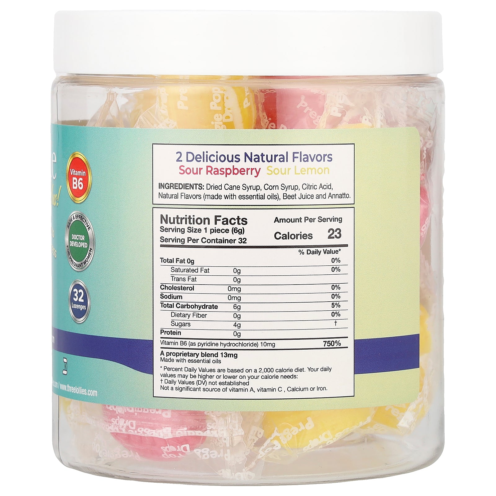 Preggie Drops Plus | Sour Raspberry & Sour Lemon | 32 Lozenges