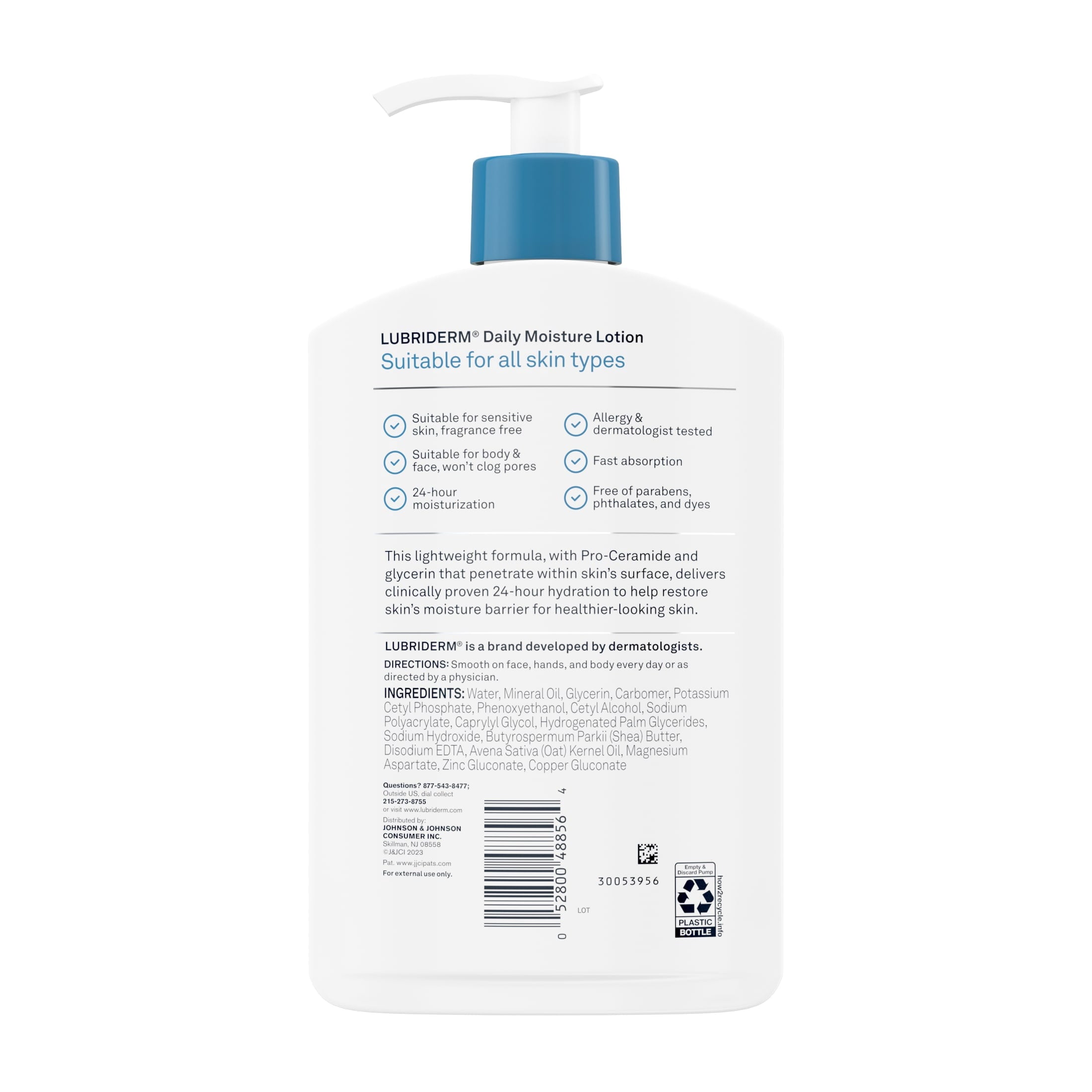 Lubriderm Daily Moisture Lotion For All Skin Types Fragrance Free | 16 Oz (473 ml)
