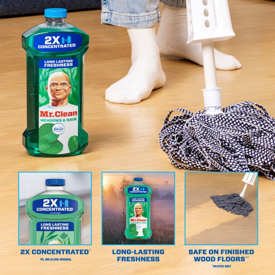 Mr. Clean 2x Concentrated Multi Surface Cleaner with Febreze Meadows & Rain, 41 Oz (1.21 L)