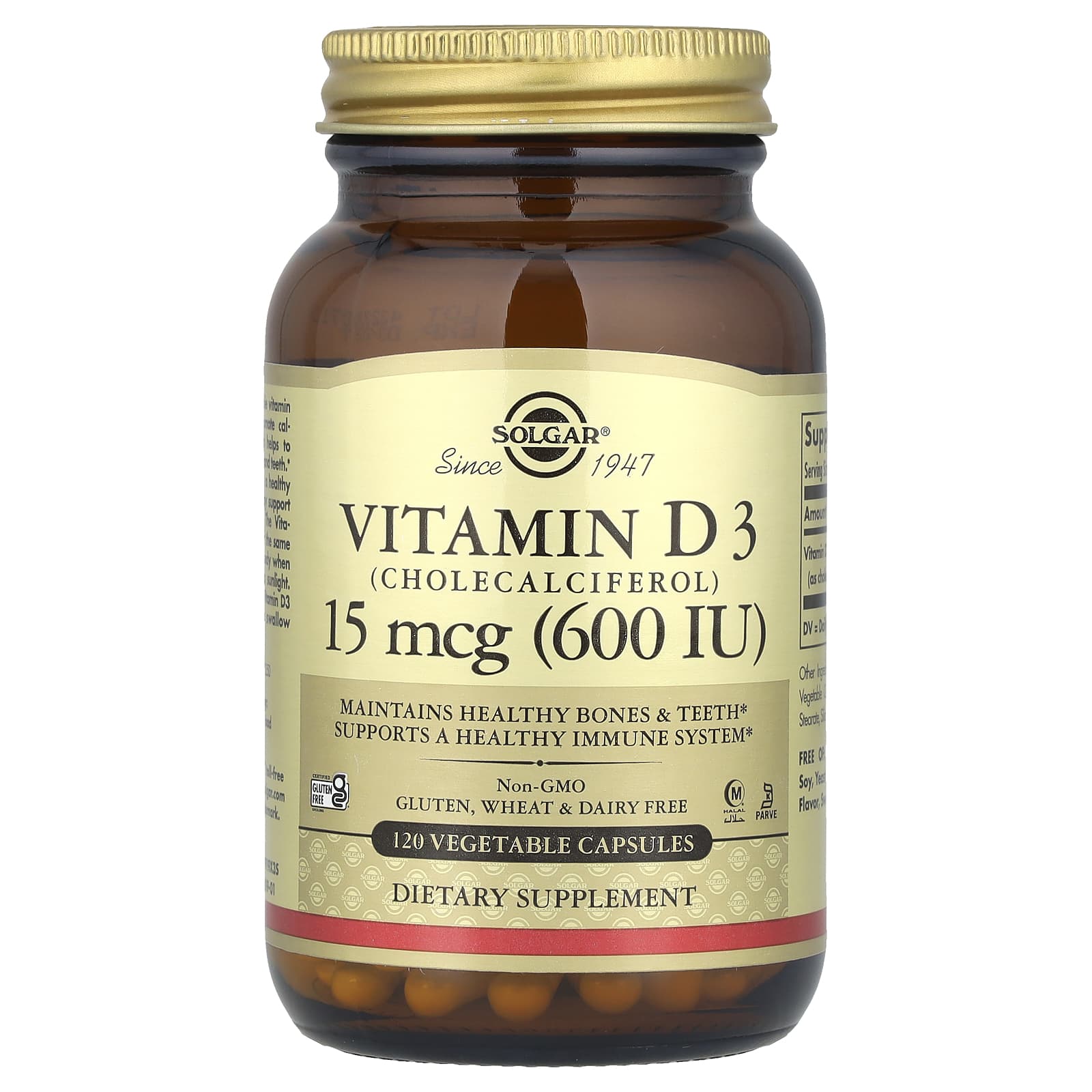 Solgar Vitamin D3 (Cholecalciferol) 600 IU (15 µg) | 120 Vegetable Capsules