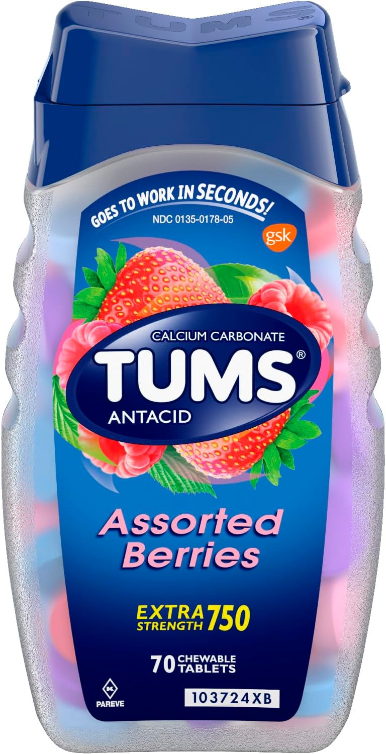 TUMS Extra Strength Chewable Antacid Tablets | Assorted Berries | 70 Count