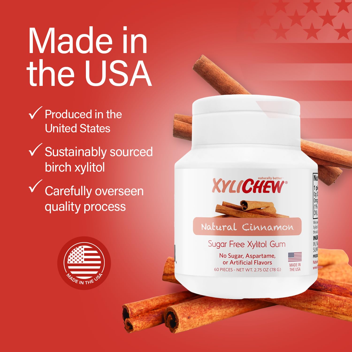 Xylichew 100% Xylitol Chewing Gum Jar - Cinnamon, 60 Count