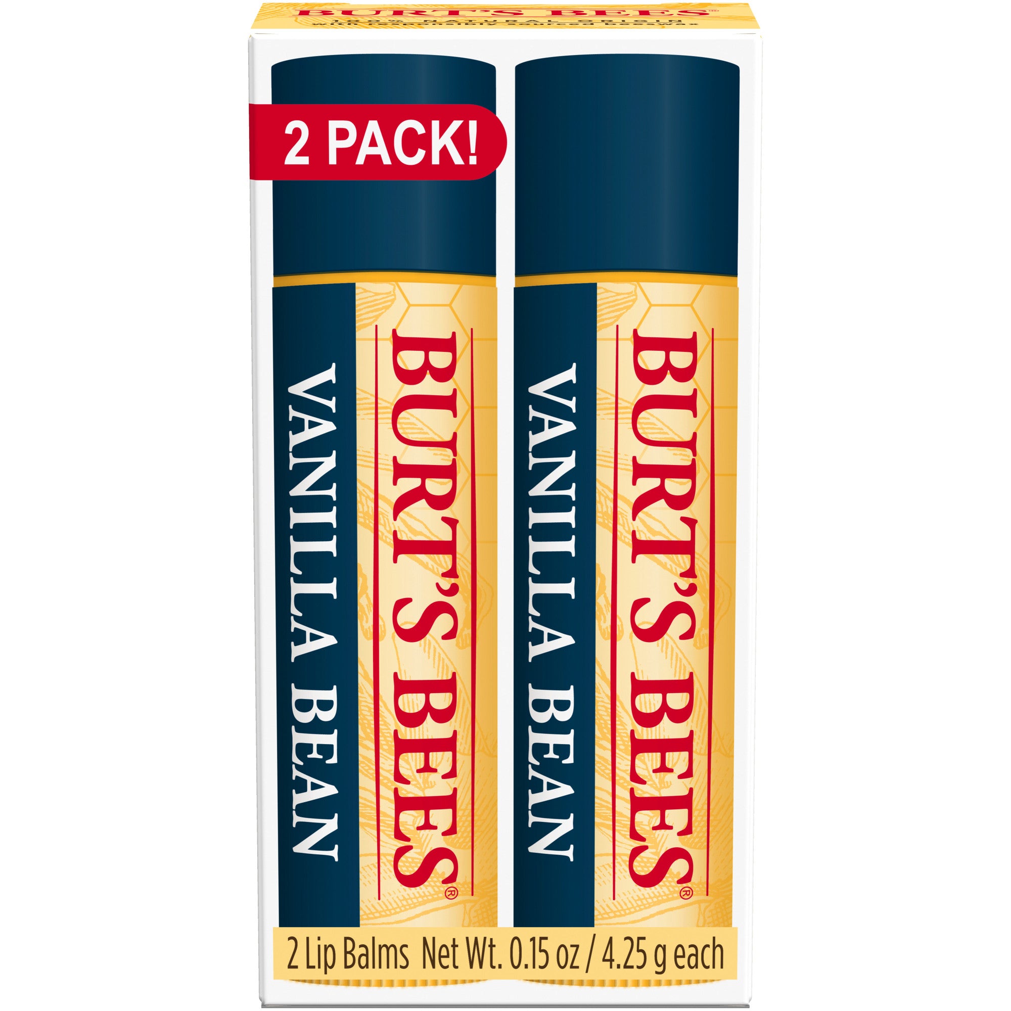 Burt's Bees Vanilla Bean Moisturizing Lip Balm | 0.15 Oz (4.25 g) each | Pack of 2