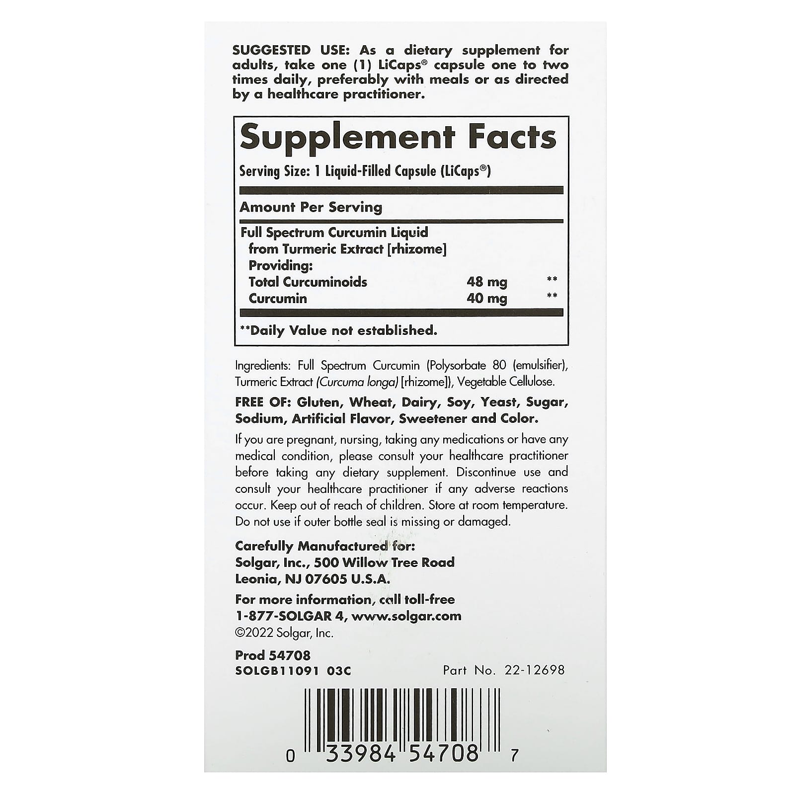 Solgar Full Spectrum Curcumin, 90 LiCaps