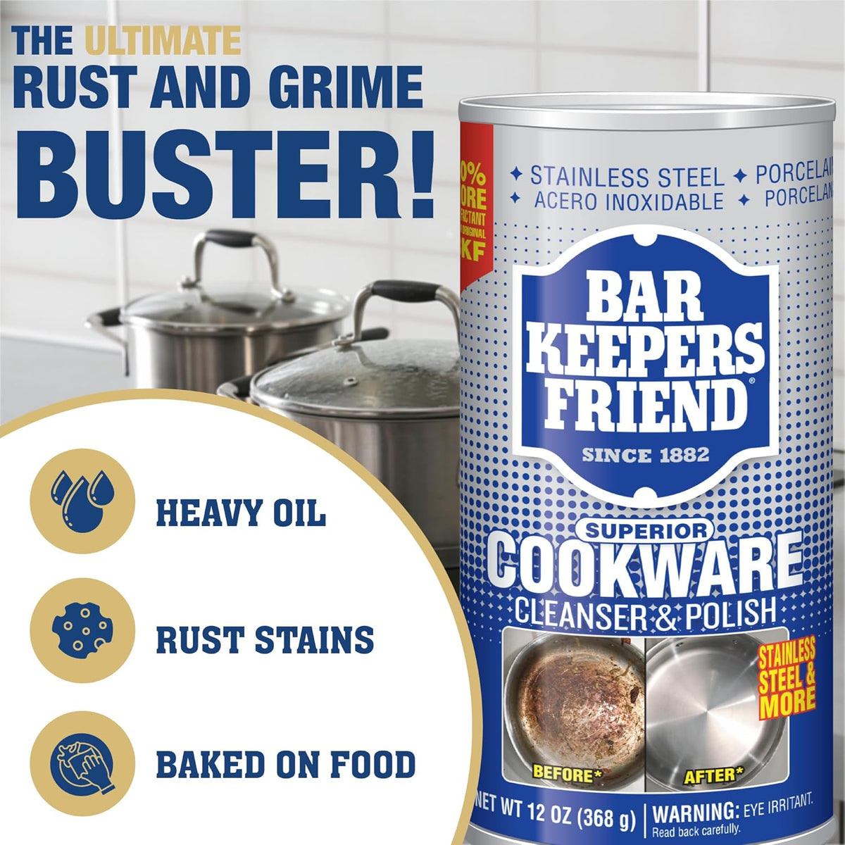 Bar Keepers Friend Cookware Cleaner, 12 Oz (340 g)