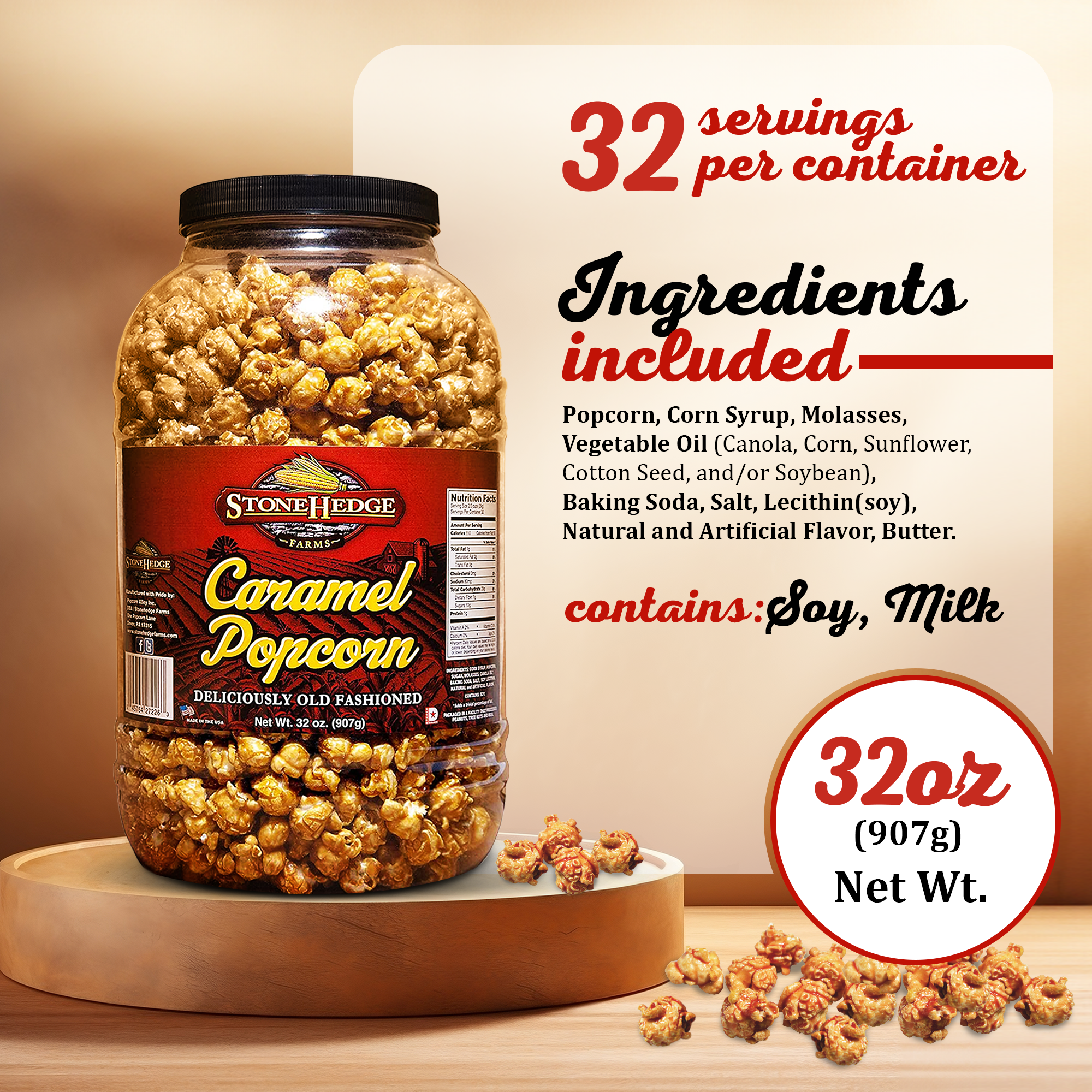 Stonehedge Farms Caramel Flavored Popcorn | 32 Oz (907 g)