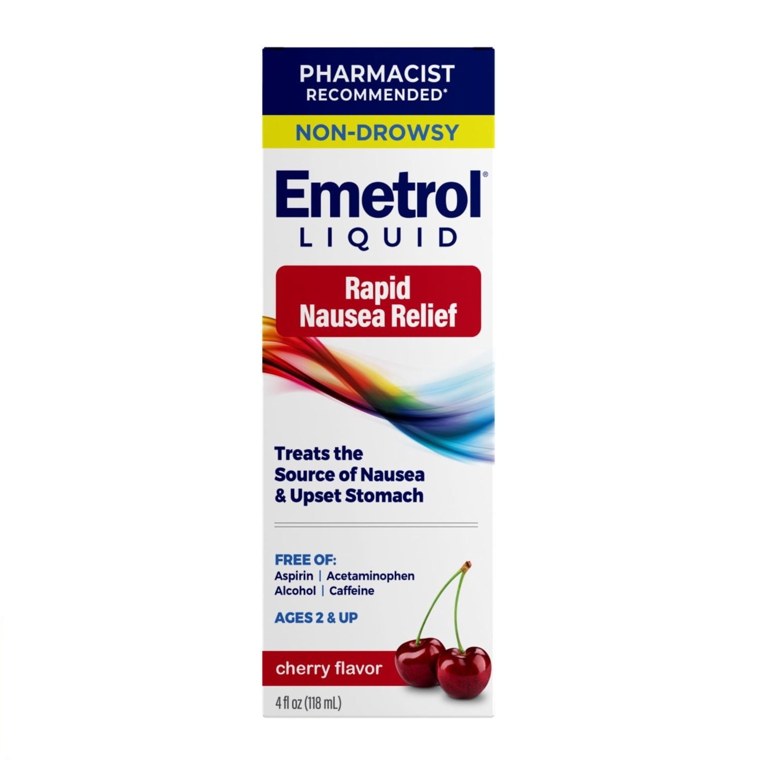Emetrol Nausea and Upset Stomach Relief Liquid Medication, Cherry | 4 Oz (118 ml)