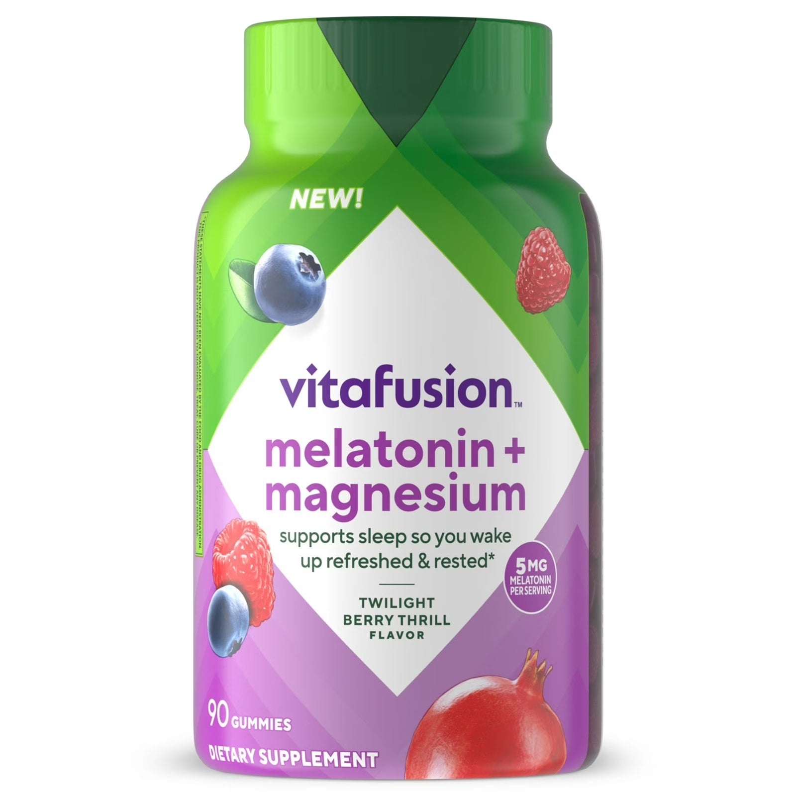 Vitafusion Melatonin + Magnesium Gummies | Twilight Berry Thrill | 90 Count