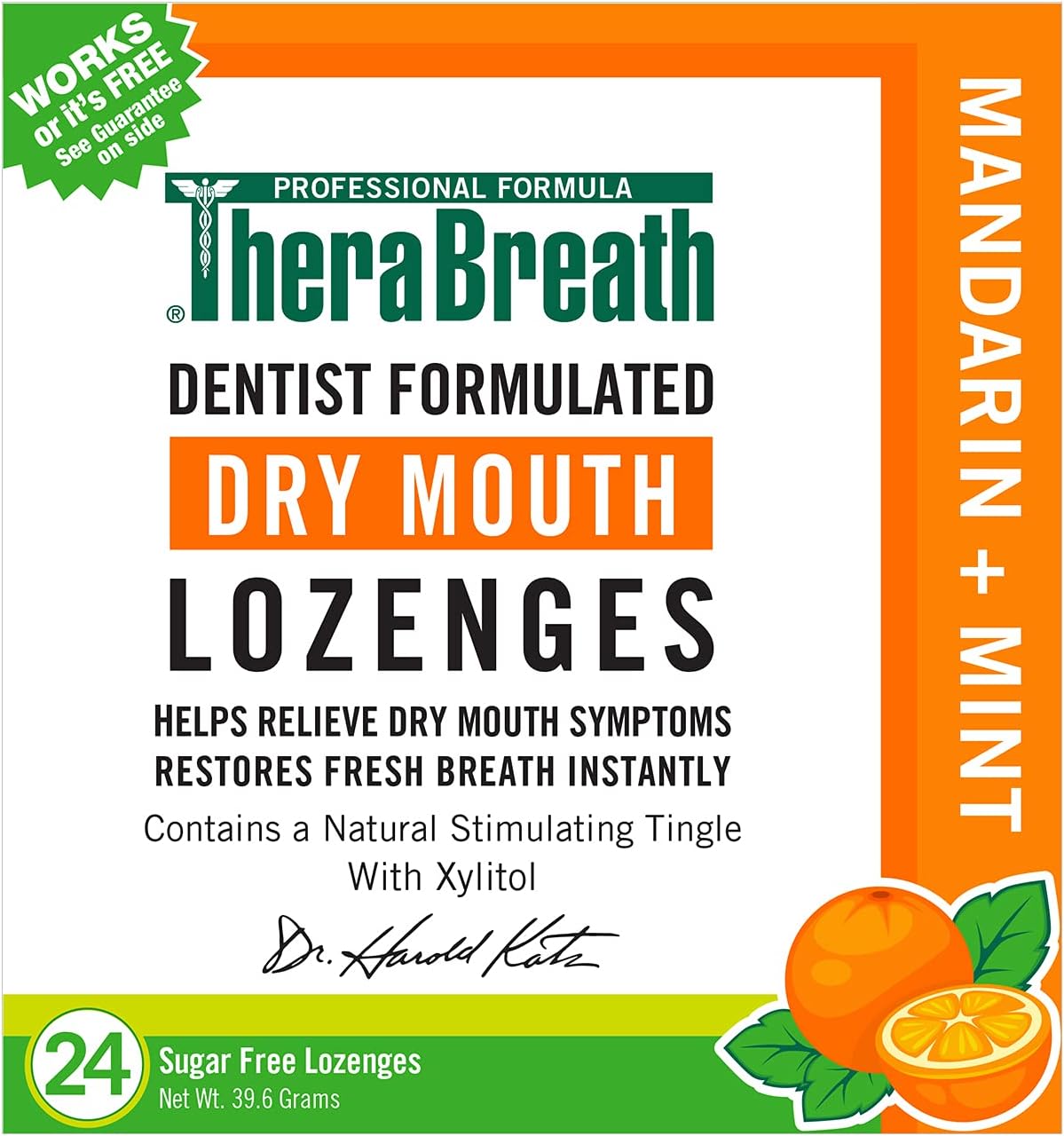 TheraBreath - Dry Mouth Lozenges | Mandarin Mint Flavor | 24 Count