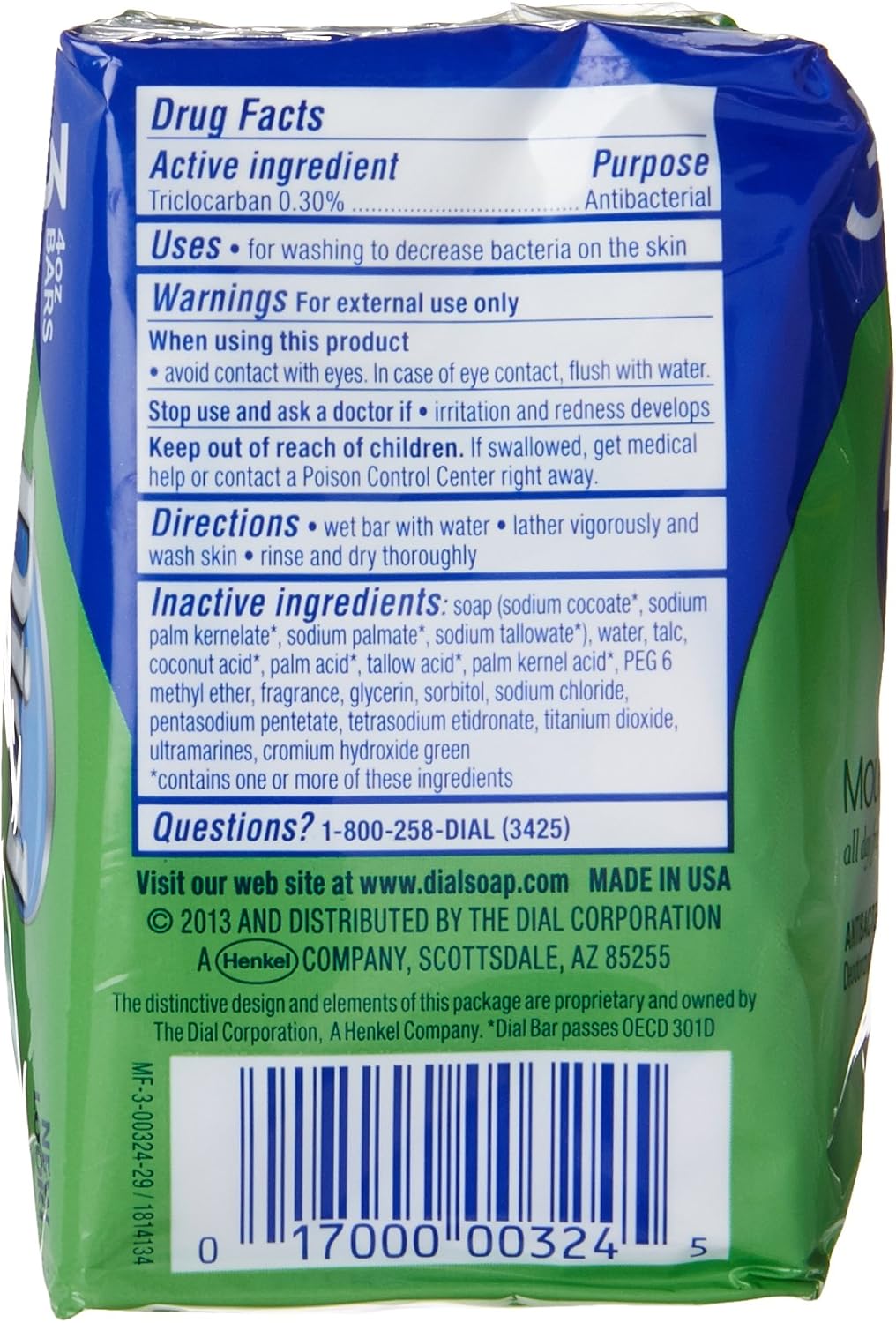Dial Antibacterial Deodorant Soap, Mountain Fresh | 4 Oz | 3 Bars