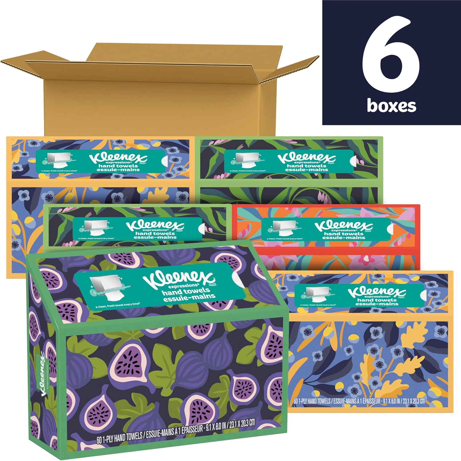 Kleenex Expressions Disposable Paper Hand Towels | 6 Boxes | 60 Hand Towels