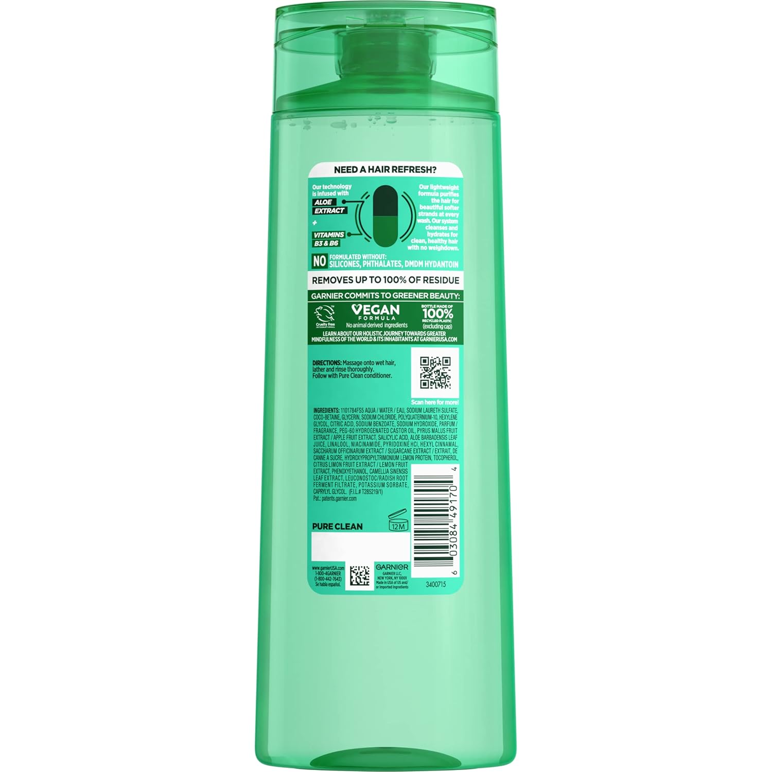 Garnier Fructis Pure Clean Shampoo | 12.5 Oz