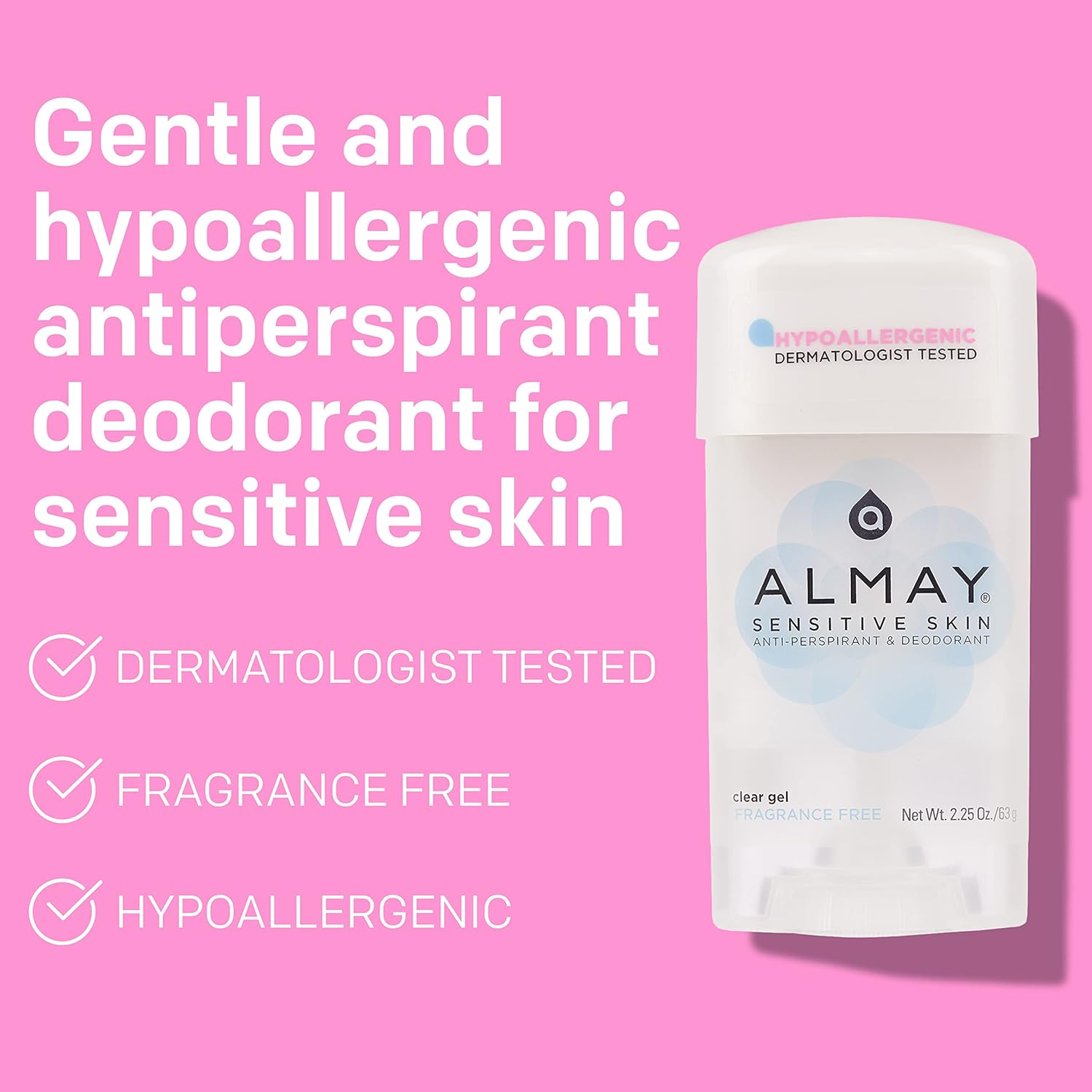 Almay Hypoallergenic Clear Gel Fragrance Free Deodorant | 2.25 Oz