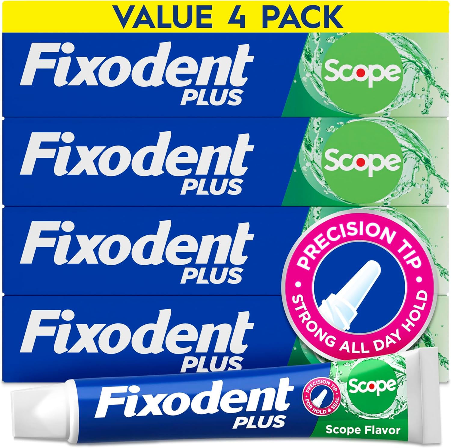 Fixodent Plus Scope Secure Denture Adhesive | 2.0 Oz | Pack of 4