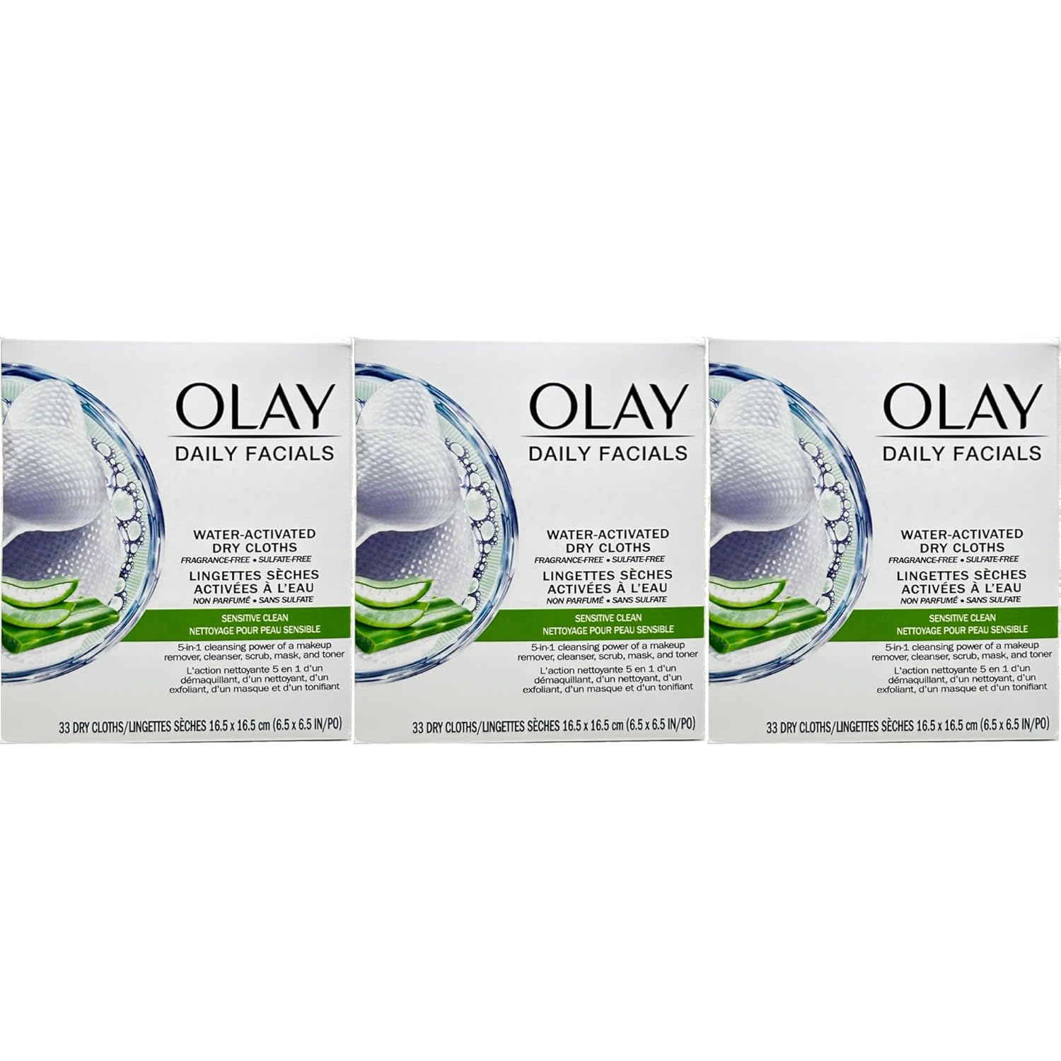 Olay Daily Gentle Clean 4-in-1 Water Activated Cloths | 33 Count | Pack of 3