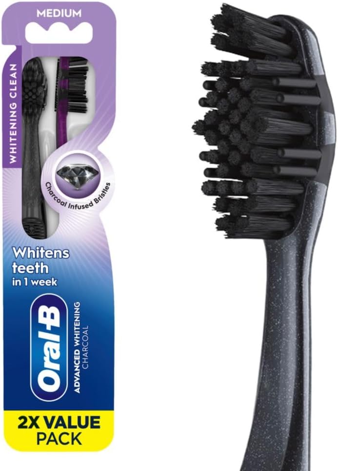 Oral-b Charcoal Whitening Therapy Toothbrush | Medium | 2 Count