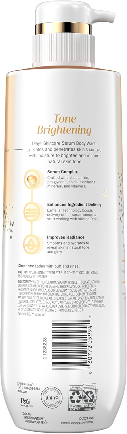 Olay Body Wash with Vitamin C and Vitamin B3, Cleansing & Revitalizing, 20 Oz | Pack of 4