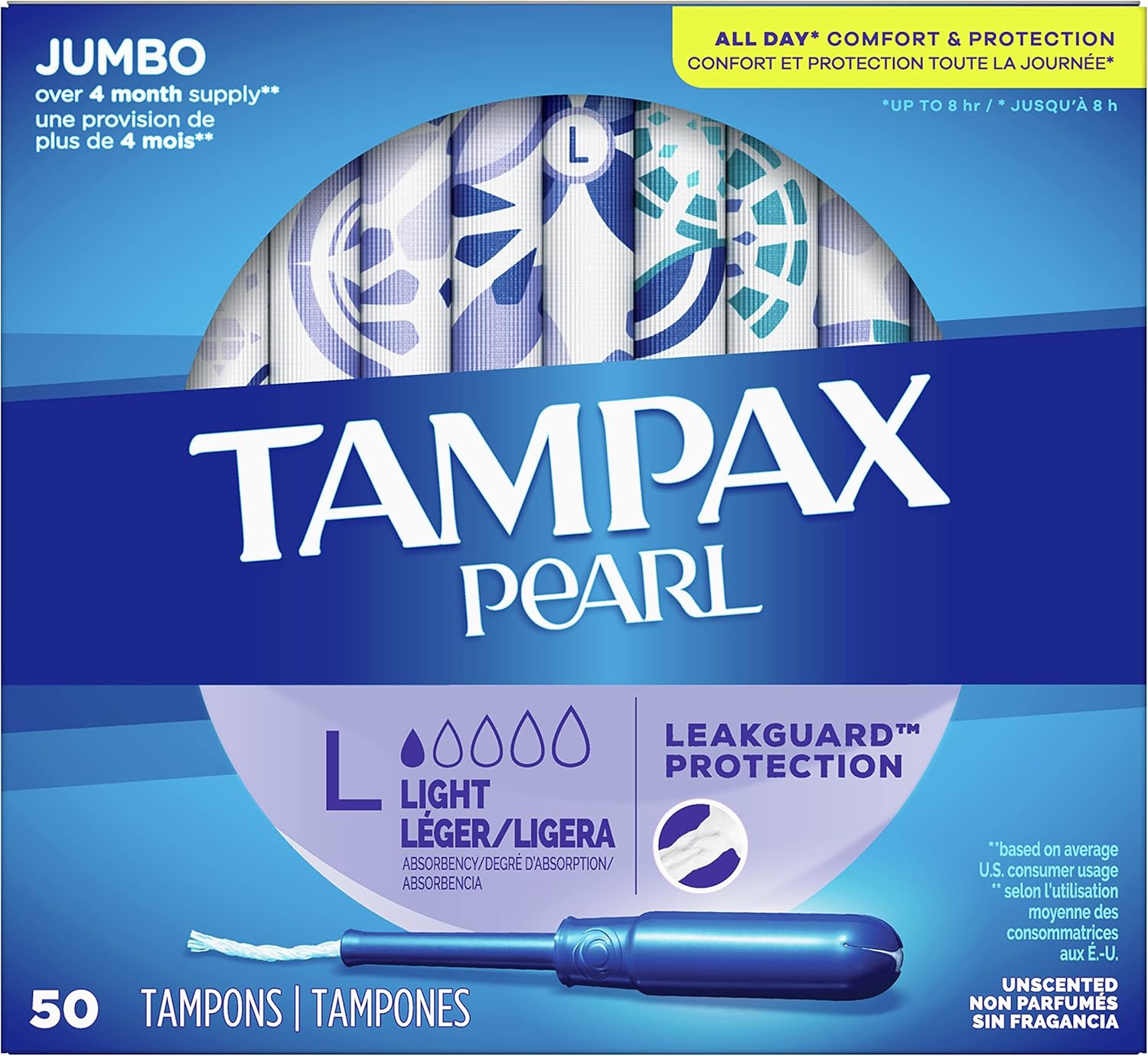 Tampax Pearl | Light | 50 Count | Pack of 4
