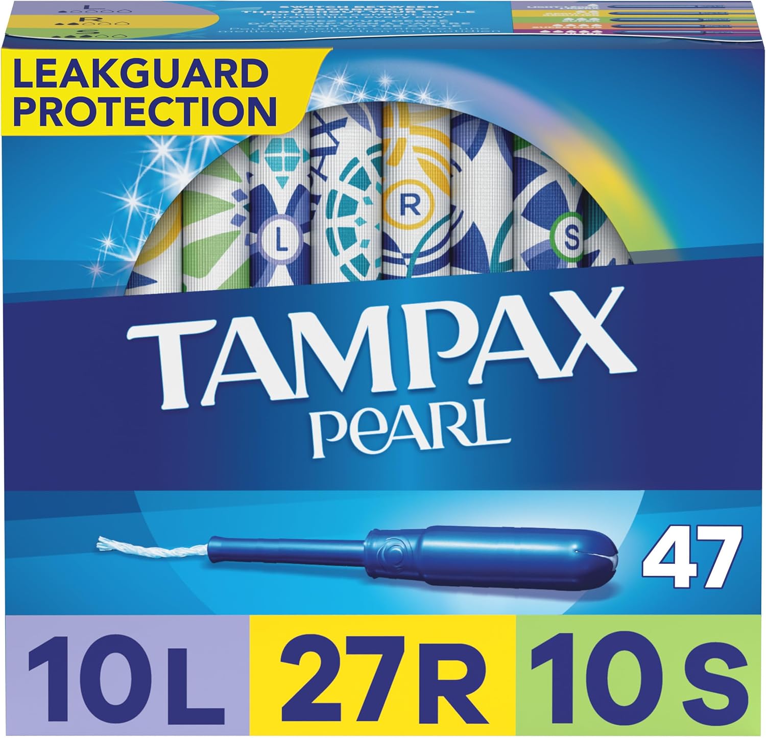 Tampax pearl tampons. 47 leak guard protection.