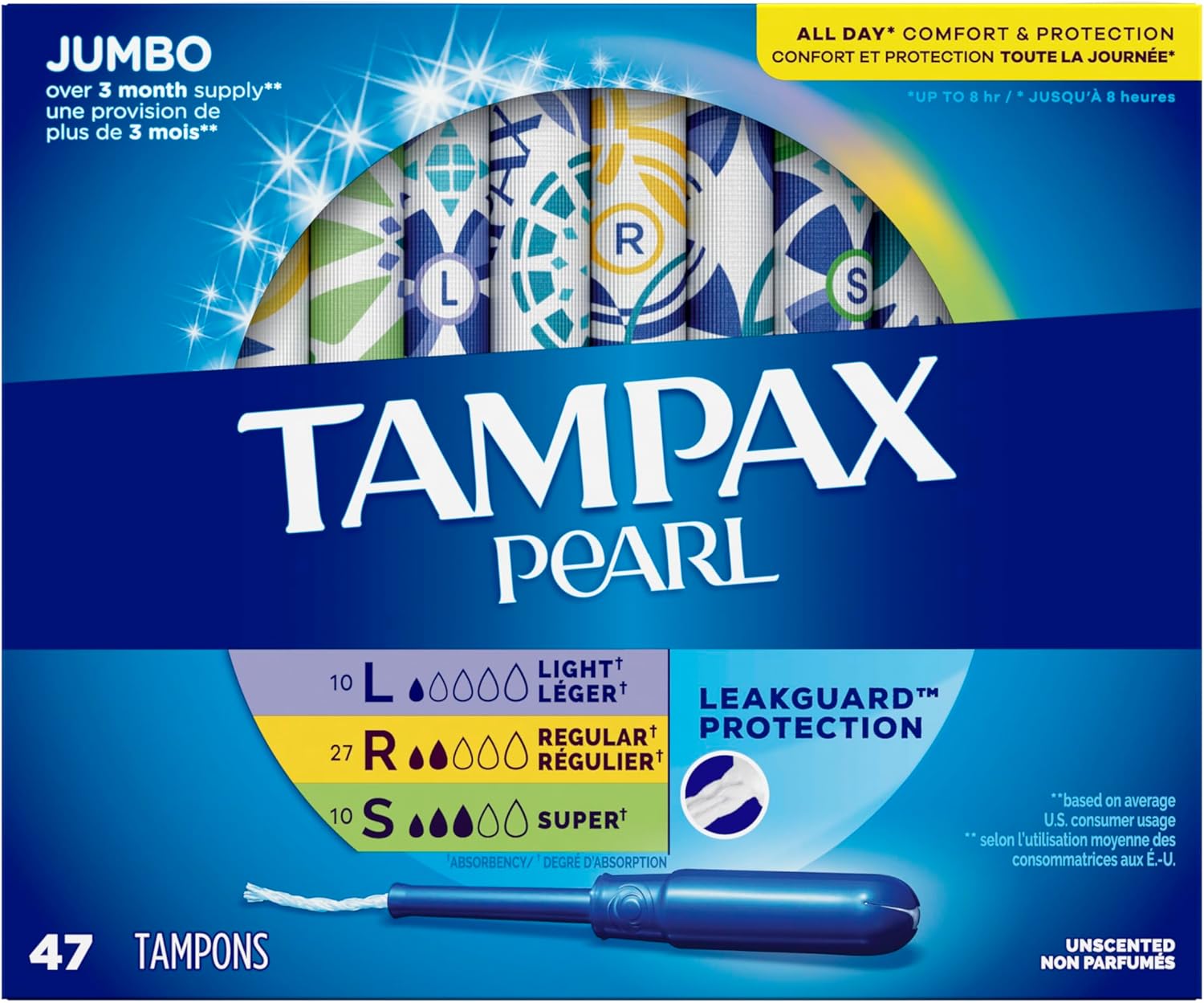 Tampax pearl jumbo pack tampons.