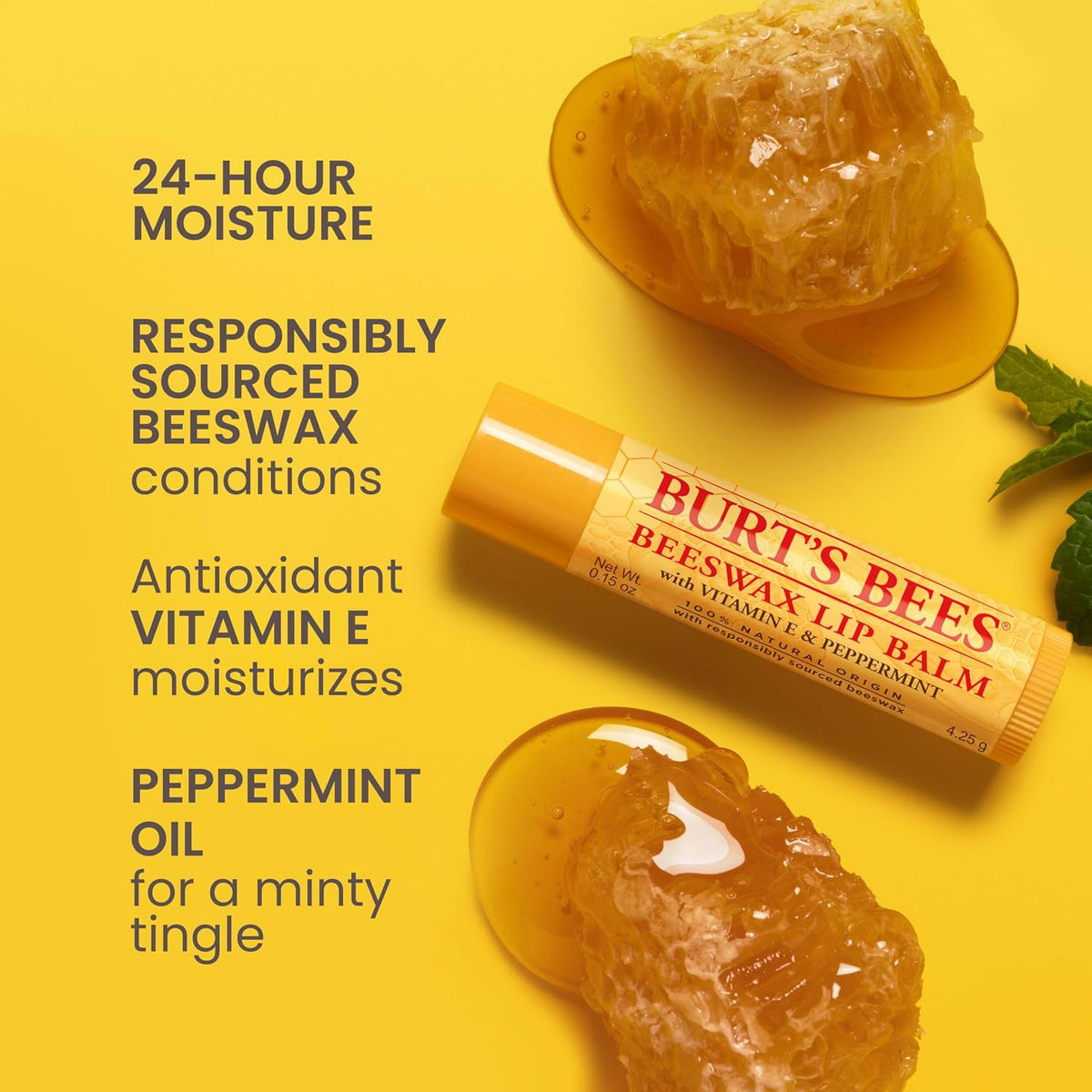 Burts Bees Beeswax Lip Balm Pack, 0.15 oz, 4-Piece Peppermint