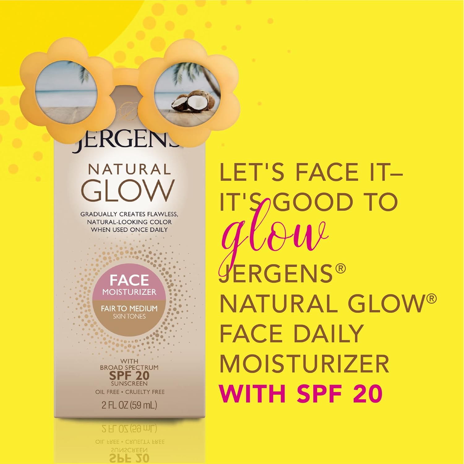 Jergens Natural Glow Face Moisturizer - Fair to Medium - SPF 20 Self Tanner, 2 Oz (59 ml)