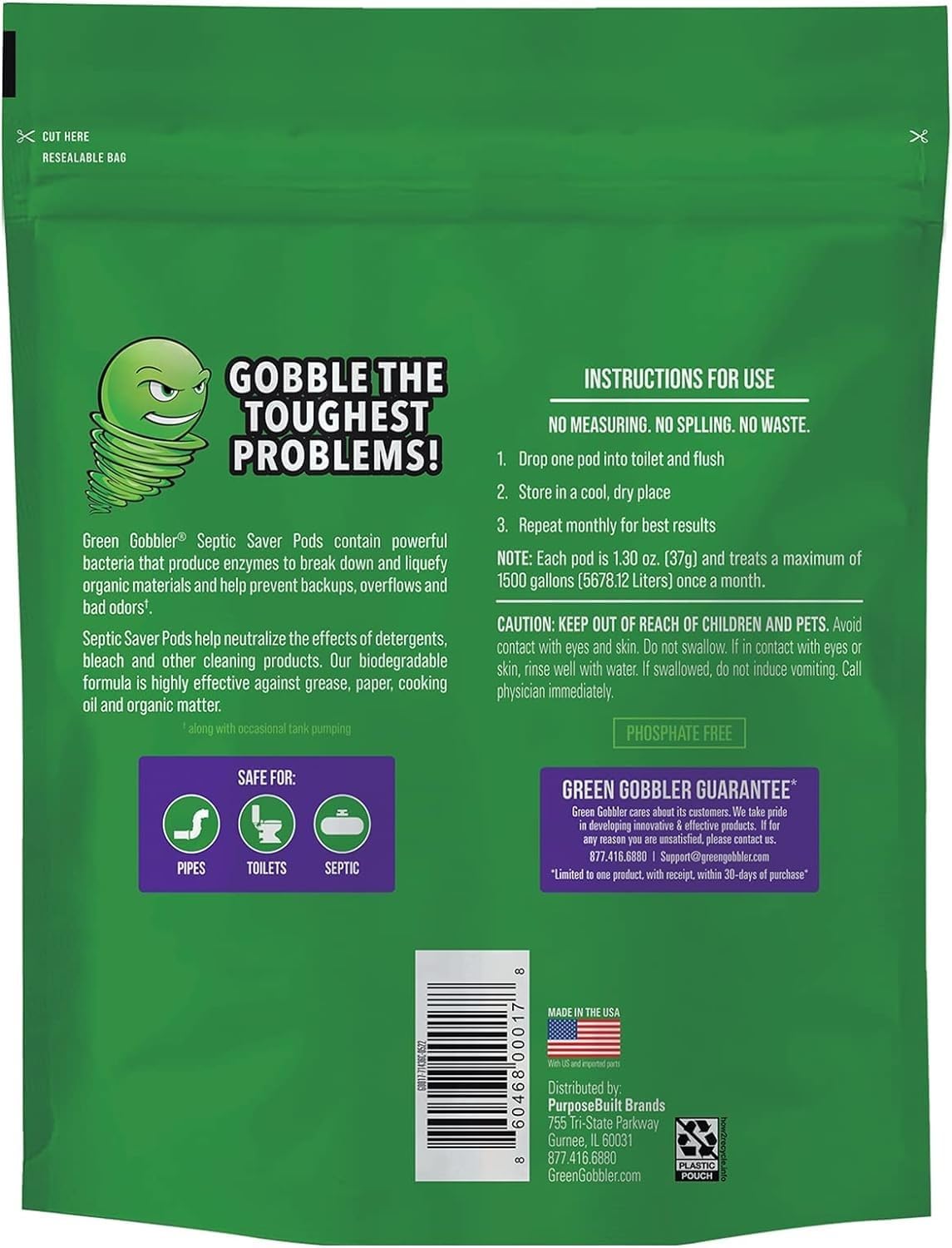 Green Gobbler Septic Saver Pods | 6 Pods