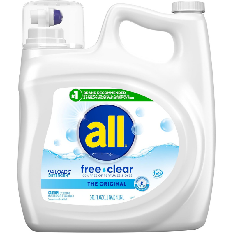 All liquid laundry detergent, the original, free and clean - 100% free of perfumes and dyes, 94 loads detergent - brand recommended by dermatologists.