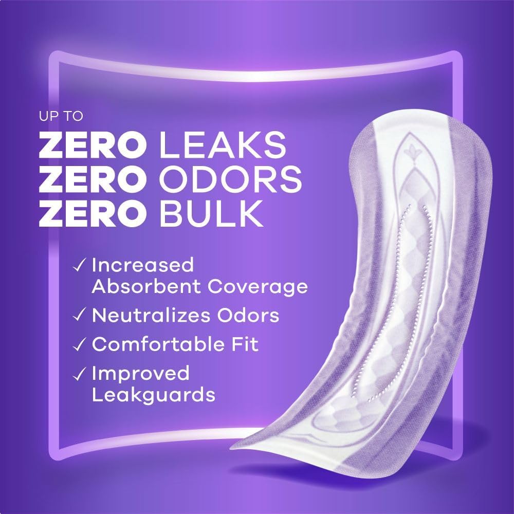 Always discreet incontinence pads with increased absorbent coverage, improved leak guards and comfortable fit.
