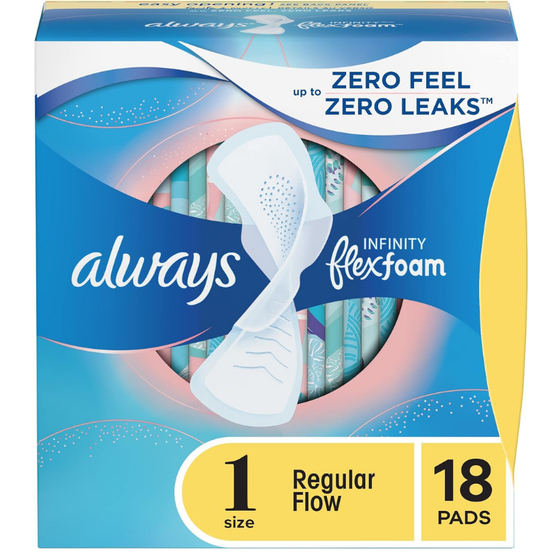 Always infinity flexfoam sanitary pads with to zero feel and zero leaks for regular flow - 18 pads.