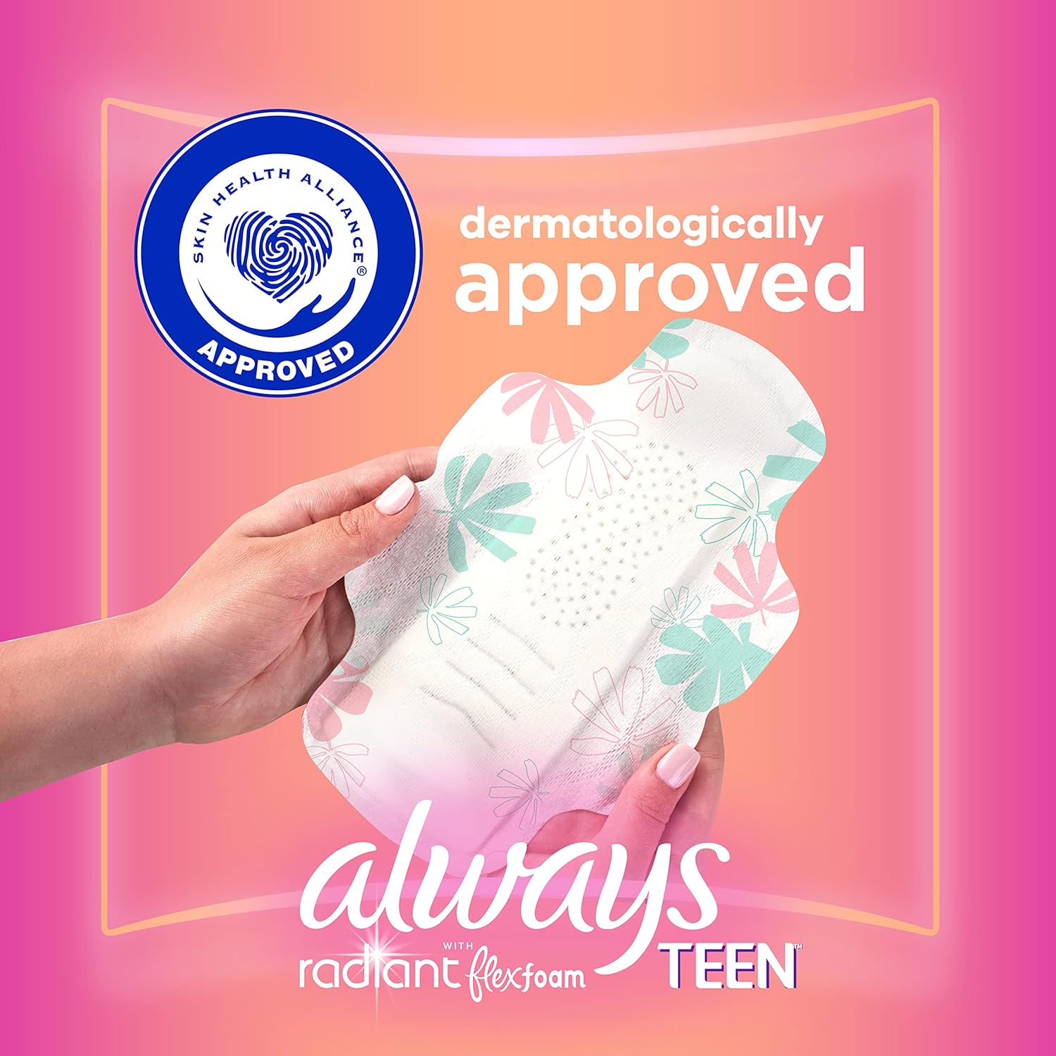 Always teen radiant Flexfoam sanitary pads, size 1 regular dermatologically teenage menstrual pads.