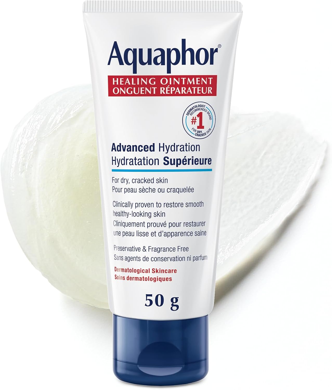 Aquaphor healing ointment with advanced hydration for dry, cracked skin - clinically proven to restore smooth healthy looking skin.