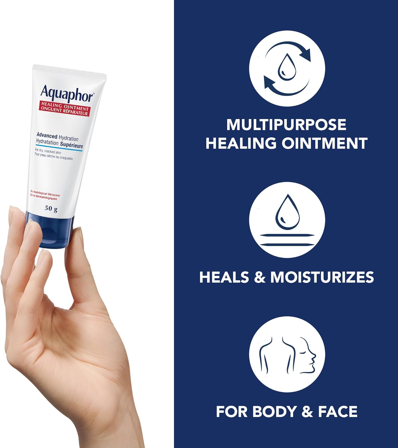 Aquaphor multipurpose healing ointment heals and moisturizes both body and face