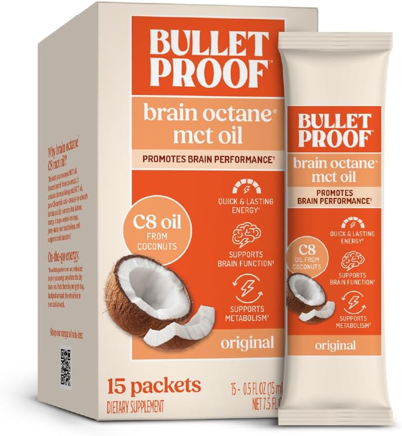 Bulletproof Brain Octane C8 MCT Oil Packets, Pack of 15