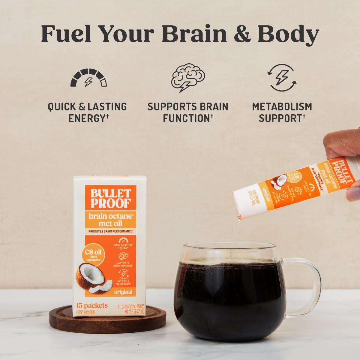 Bulletproof Brain Octane C8 MCT Oil Packets, Pack of 15