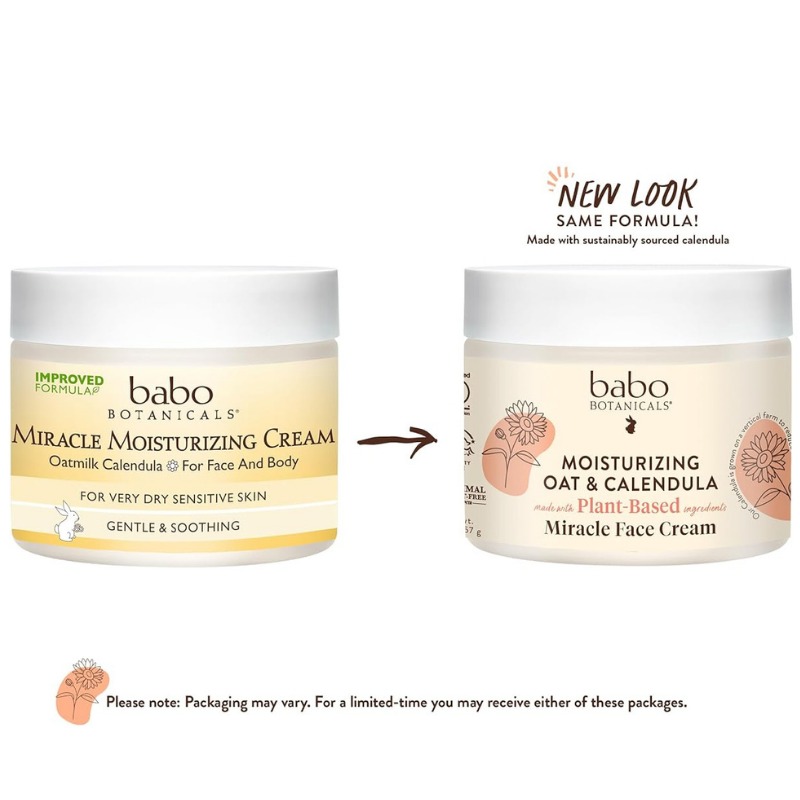 Babo botanical moisturizing oat and calendula plant based miracle face cream - new look for the same formula.
