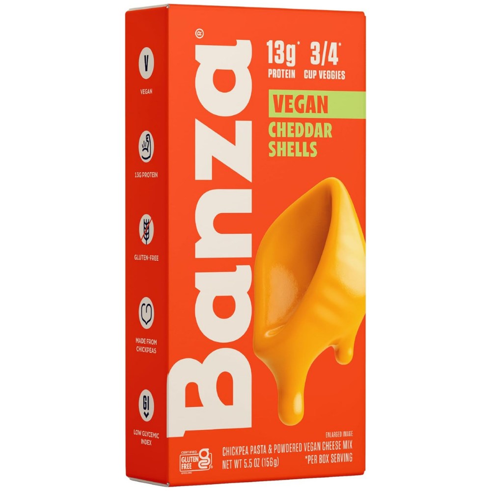 Box of Banza Vegan Cheddar Shells made with chickpea and vegan cheese - gluten free Mac & Cheese