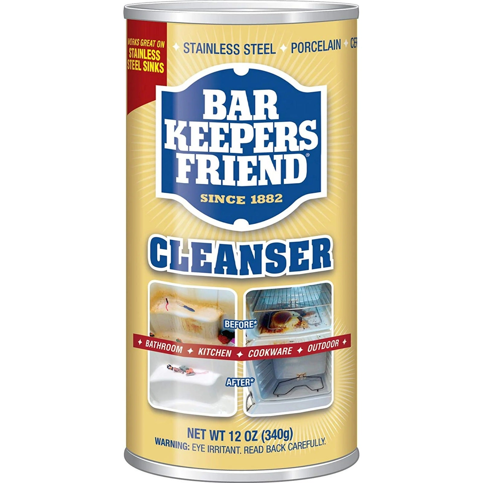 Bar Keepers Friend Cleanser can for cleaning stainless steel, porcelain and more.