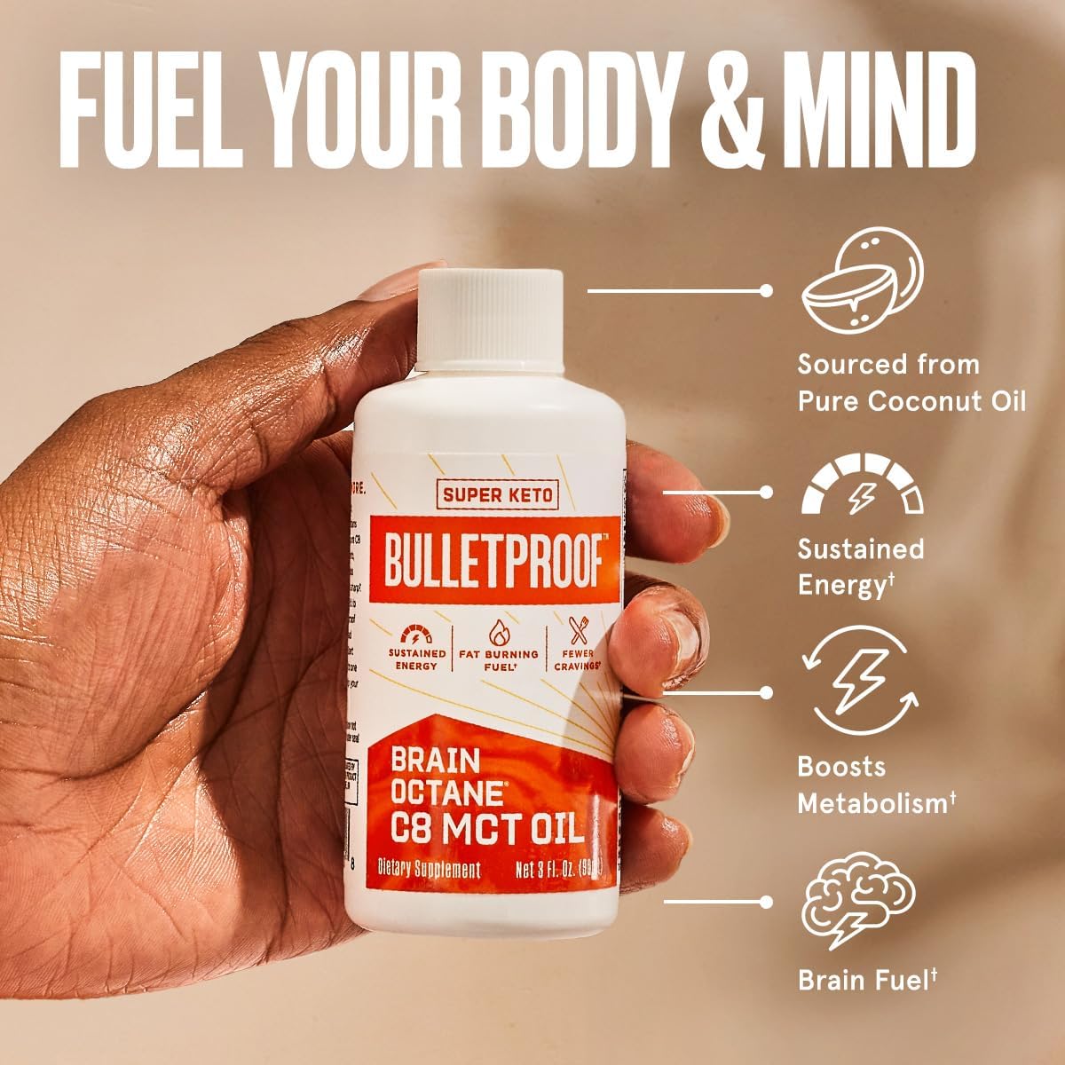 Fuel your body & mind with Bulletproof brain obtain C8 MCT oil - sourced from pure coconut oil to boost metabolism and sustain energy.