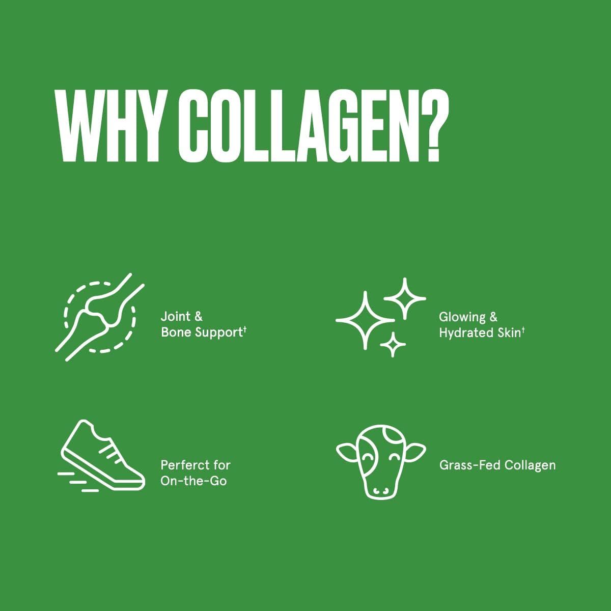 Why collagen? Bulletproof collagen is great for joint & bone support, glowing & hydrated skin - perfect for on-the go.