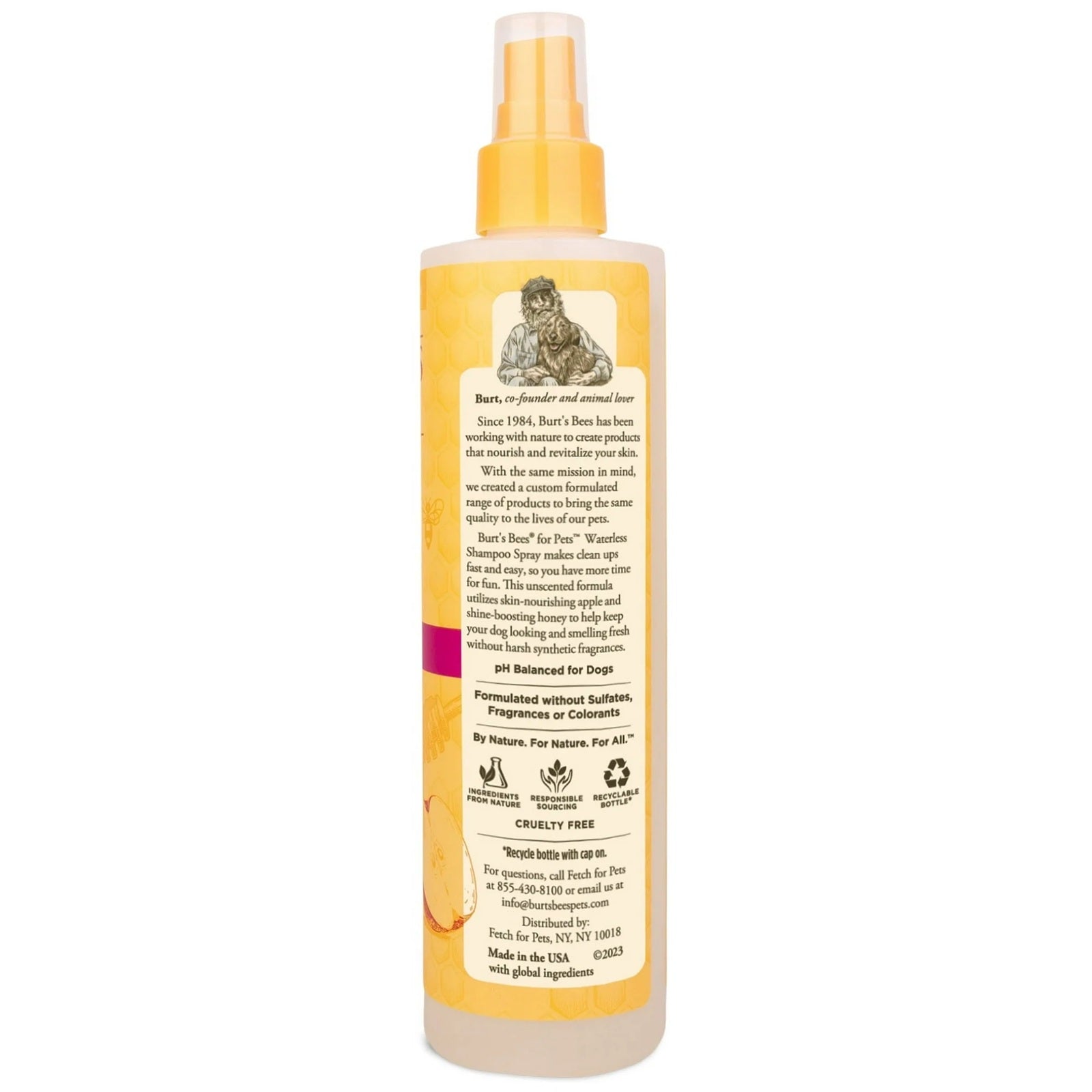 Bottle of Burts Bees waterless shampoo spray - cruelty free and info