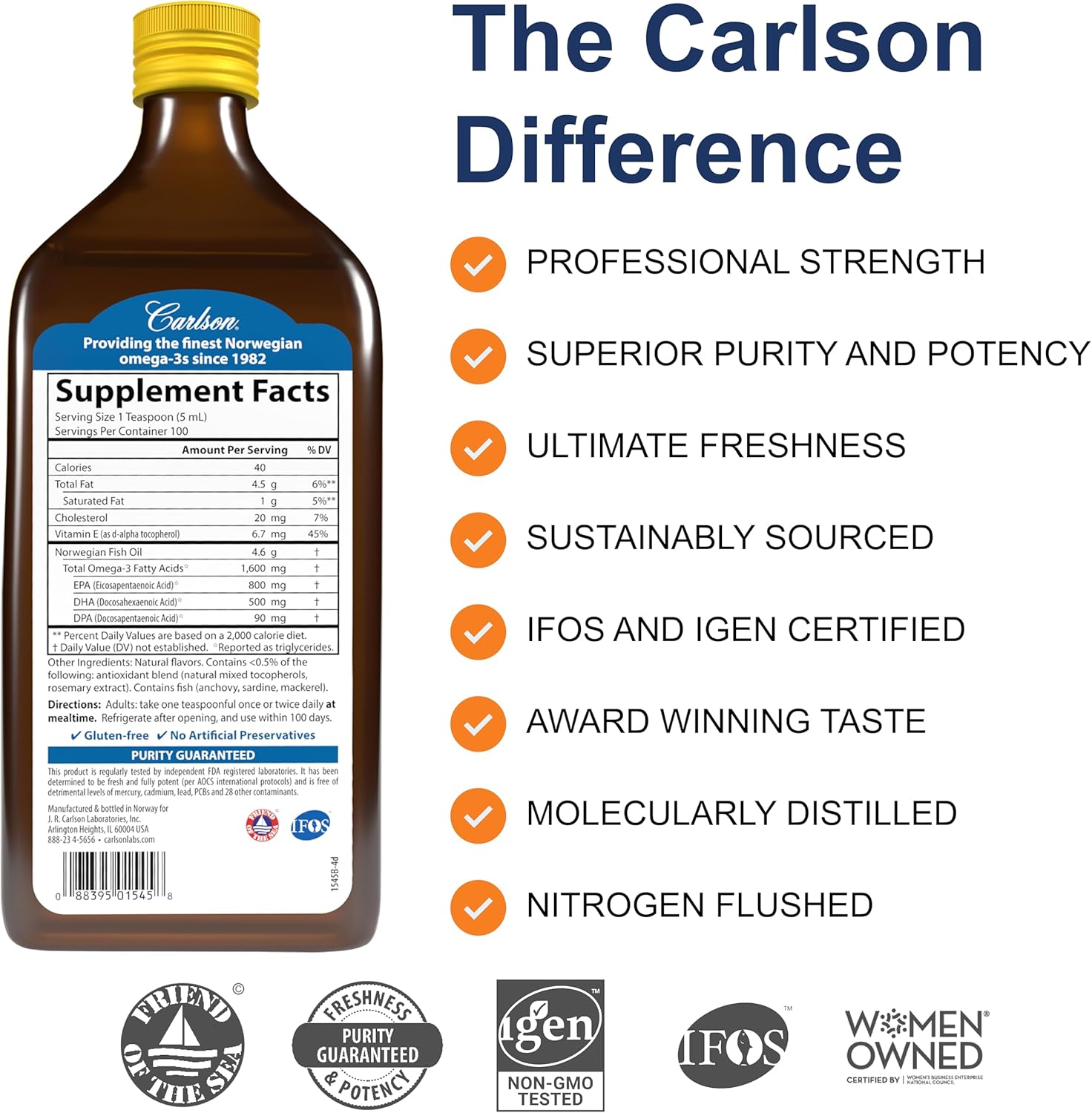 Carlson Norwegian fish oil with professional strength, superior purity and potency for omega 3.
