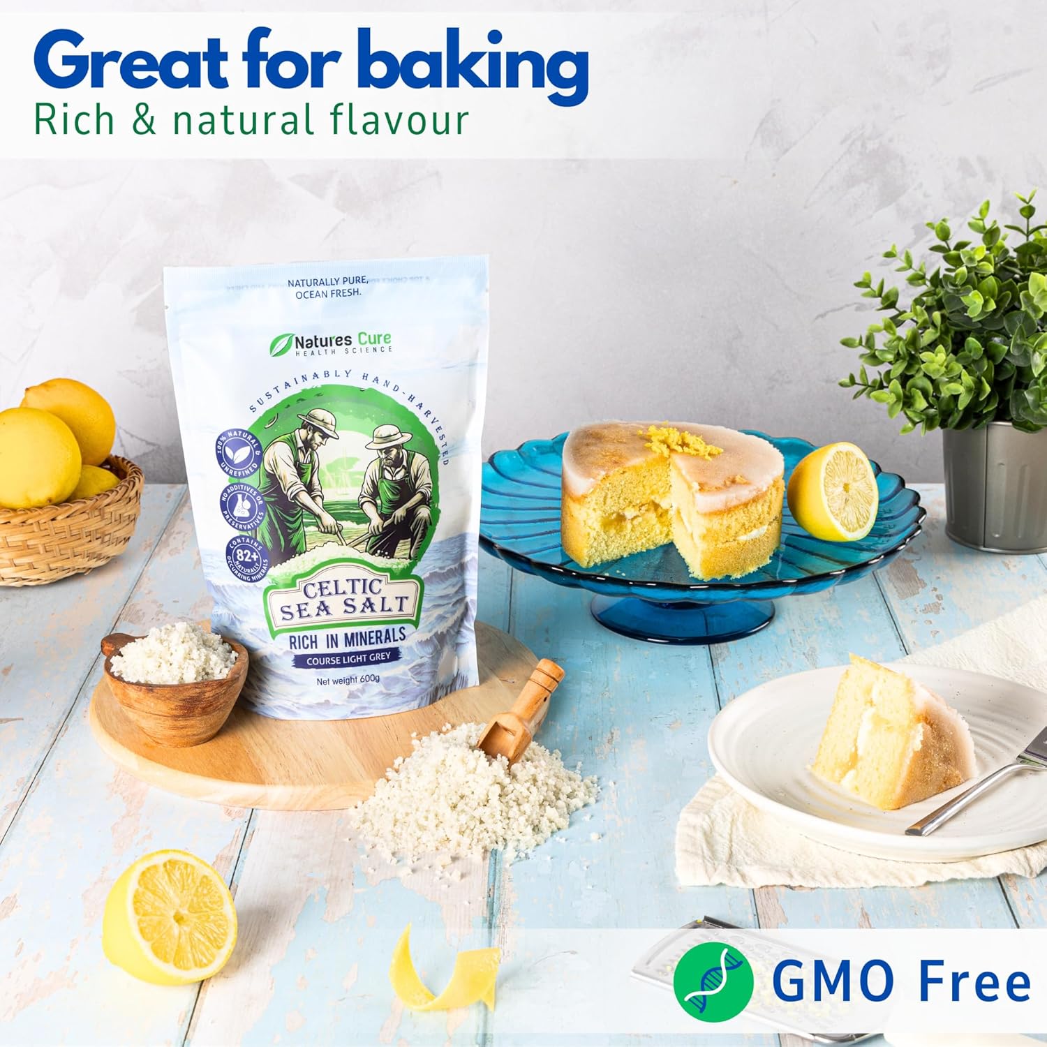 Natures Cure Celtic sea salt – 100% natural unrefined organic Celtic sea salt is great for baking with rich and natural flavor.