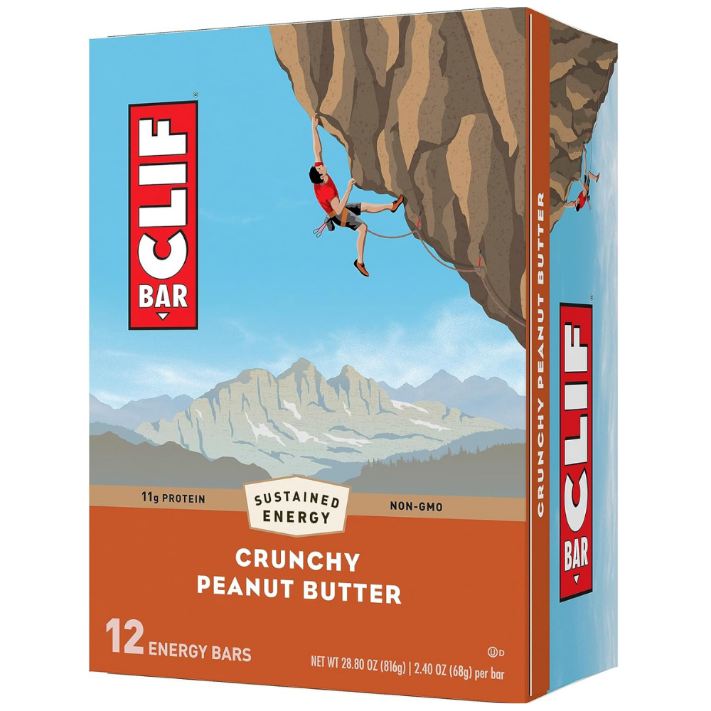 Box of clif protein bats in crunchy peanut butter flavor - 12 energy bars with 11g of protein