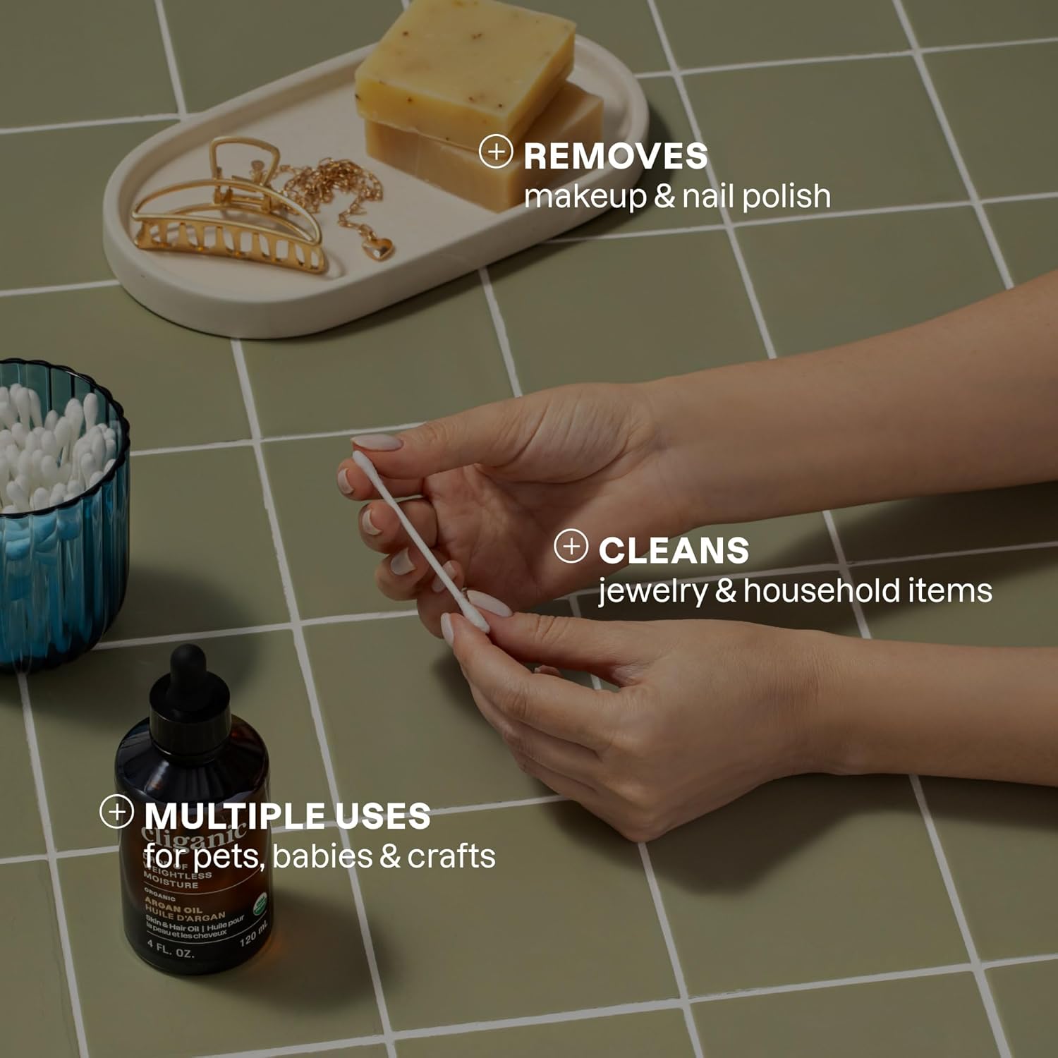 Ciliganic organic cotton swabs are great to remove makeup & nail polish, cleans jewelry & household items and multiple uses for pets, babies and crafts.