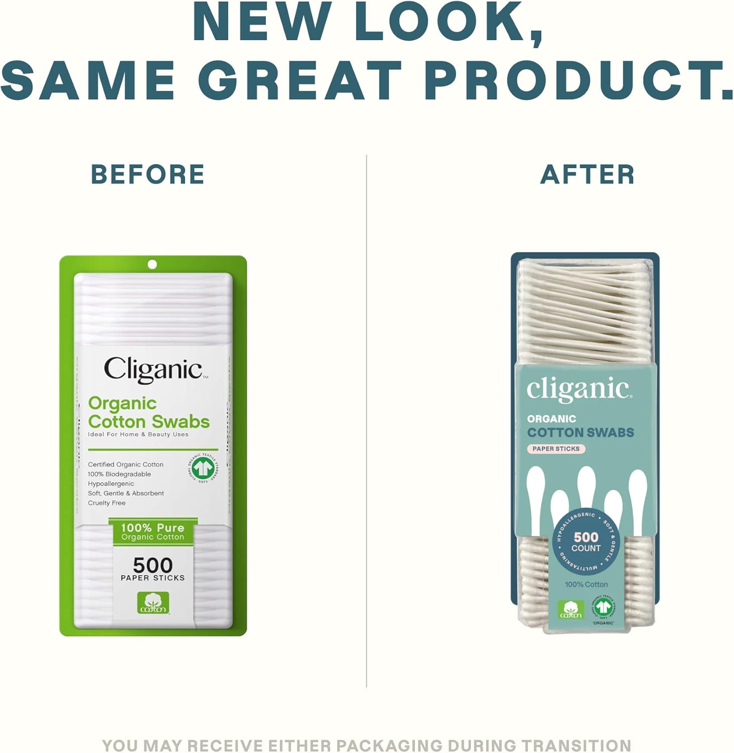 Cilianic organic cotton swabs paper sticks have a new look for the same great packaging.