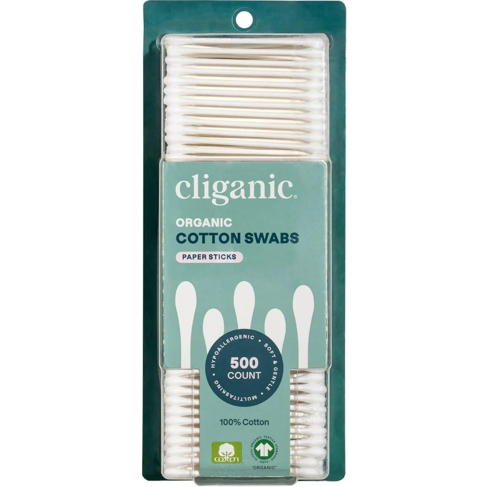 Cliganic organic cotton swabs paper sticks soft and gentle hypoallergenic cotton swabs (500 count)