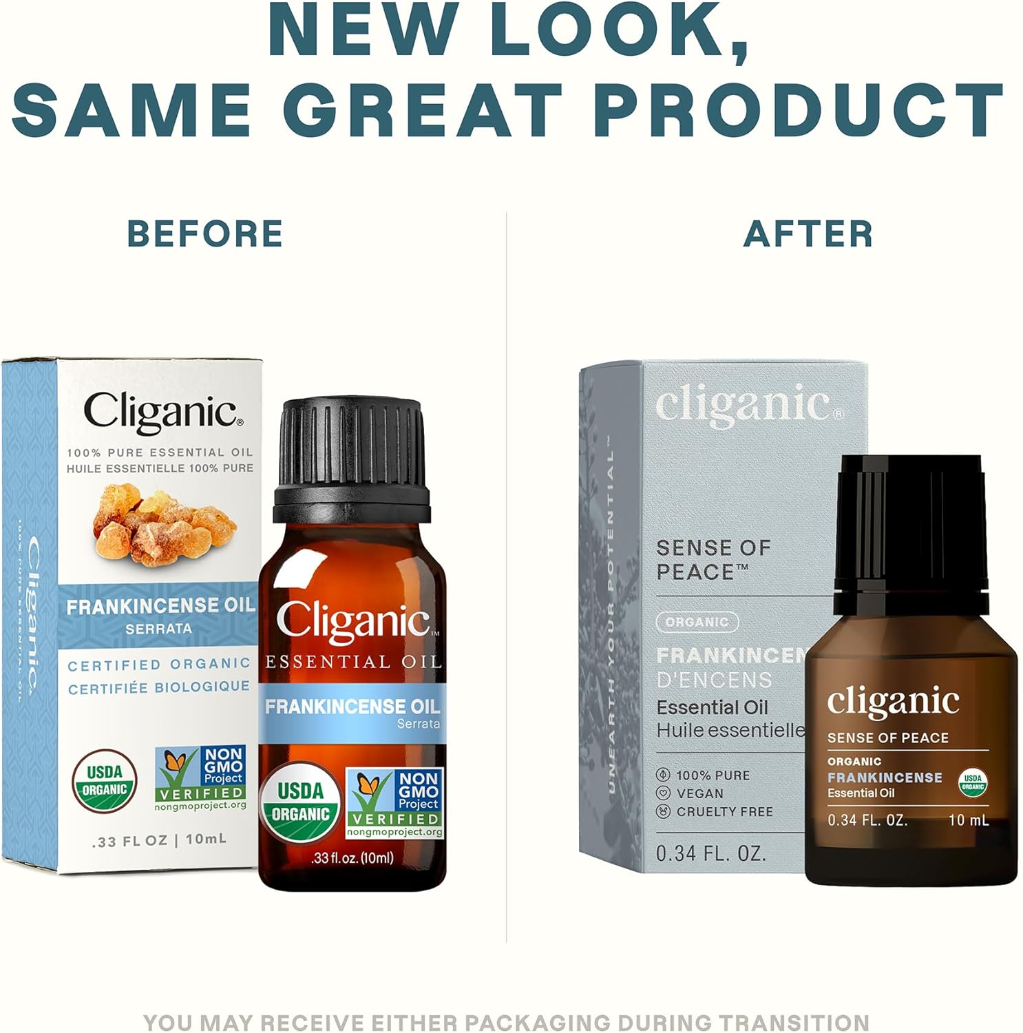 New look for the same great product of cliganic essential oil - organic frankincense oil